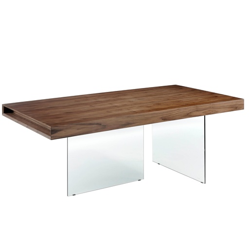 [1028] Mesa comedor rectangular nogal y cristal templado