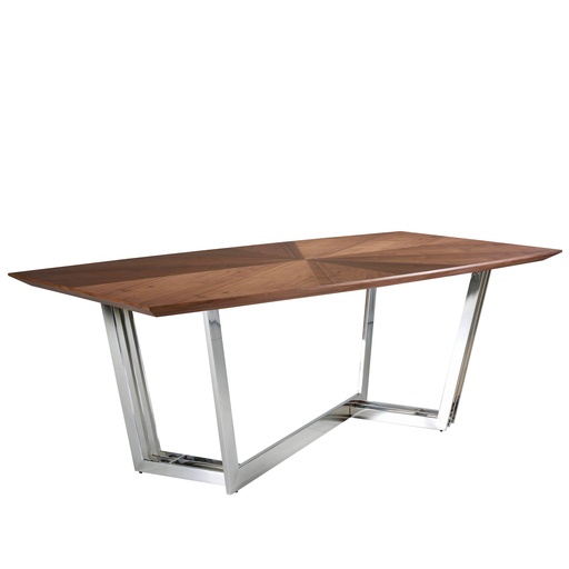 [1097] Oval Barrel walnut and chrome-plated steel dining table