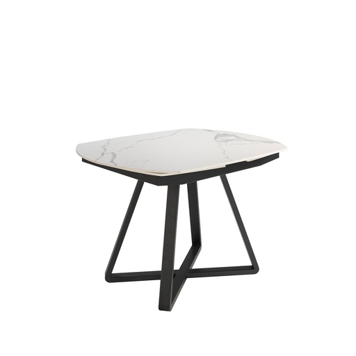 [1096] Mesa de jantar extensível barril oval mármore porcelânico e aço preto