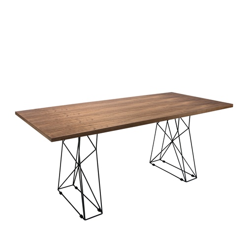 [1107] Rectangular walnut and black steel dining table