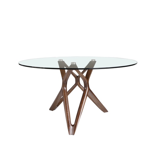 [1108-Ø120] Round tempered glass and walnut dining table