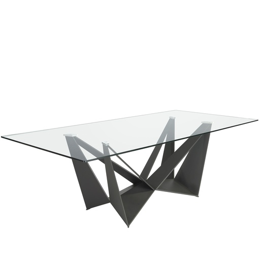 [1128] Mesa comedor rectangular cristal templado y acero negro