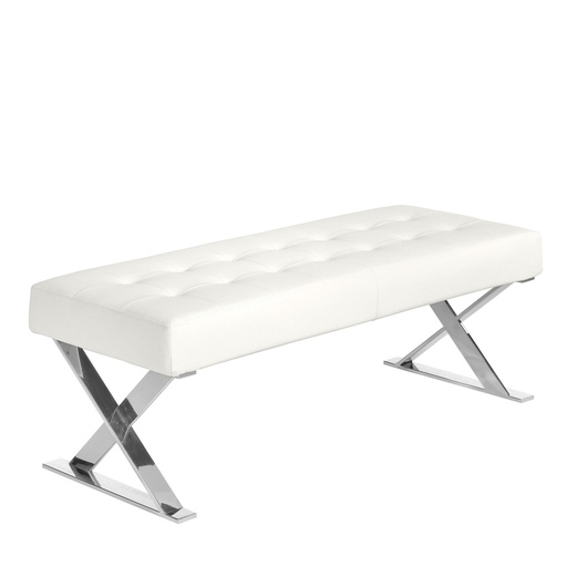 [5001] White leatherette bench