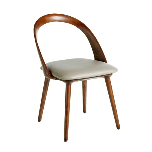 [4063] Walnut and mink leatherette chair