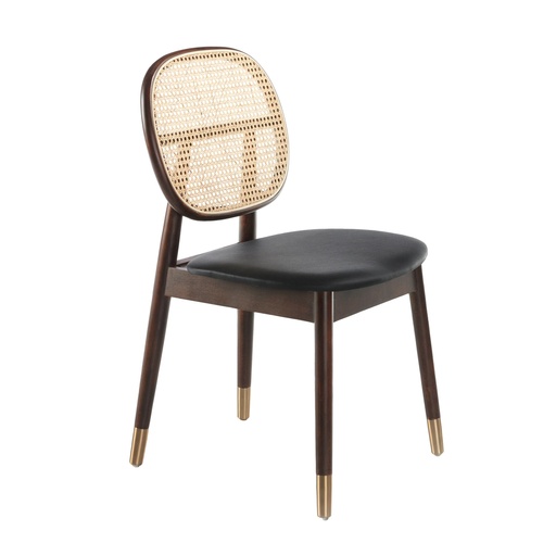 [4093] Rattan and black leatherette chair