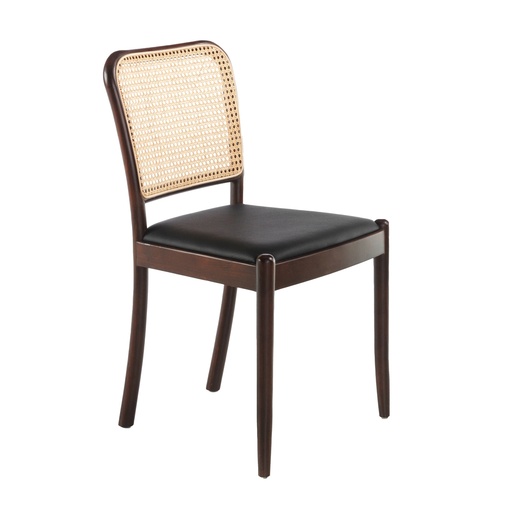 [4094] Rattan and black leatherette chair