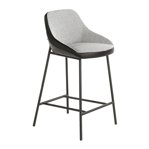 [4100] Tabouret en tissu gris et similicuir noir