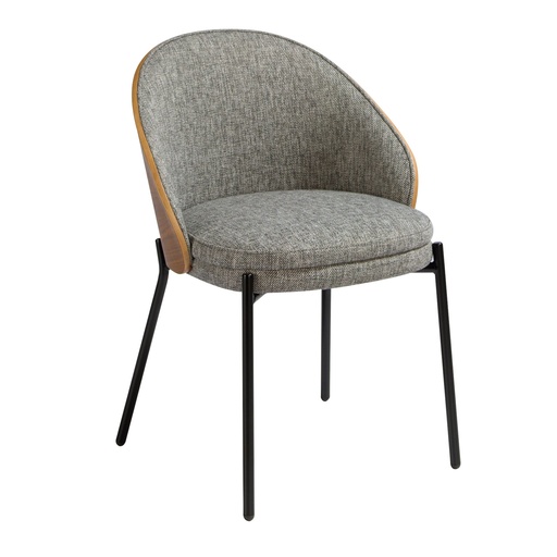 [4115] Grey fabric and walnut chair