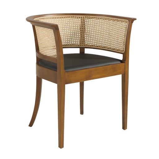 [4116] Rattan and black leatherette chair