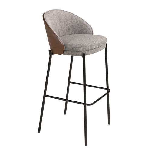 [4127] Tabouret en tissu gris et noyer