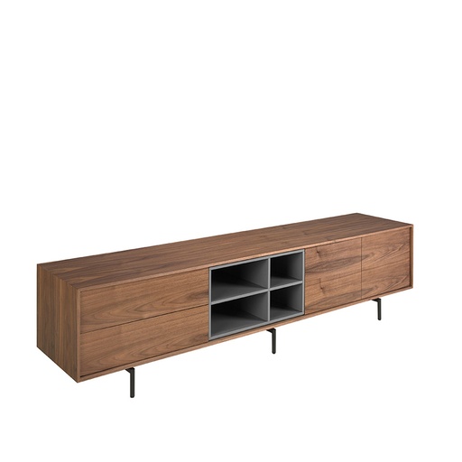 [3259] TV stand walnut and black steel