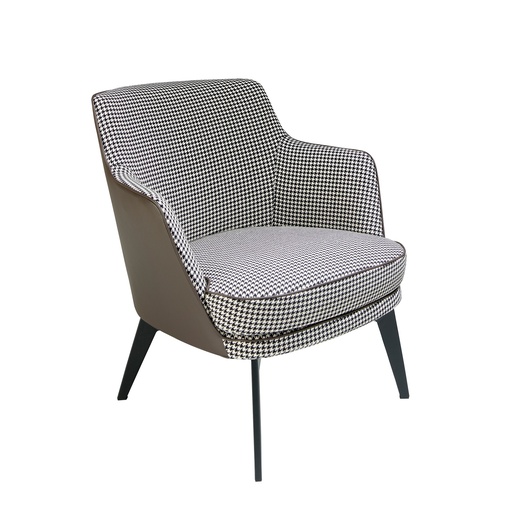 [5011] Black and white fabric and chocolate brown leatherette armchair