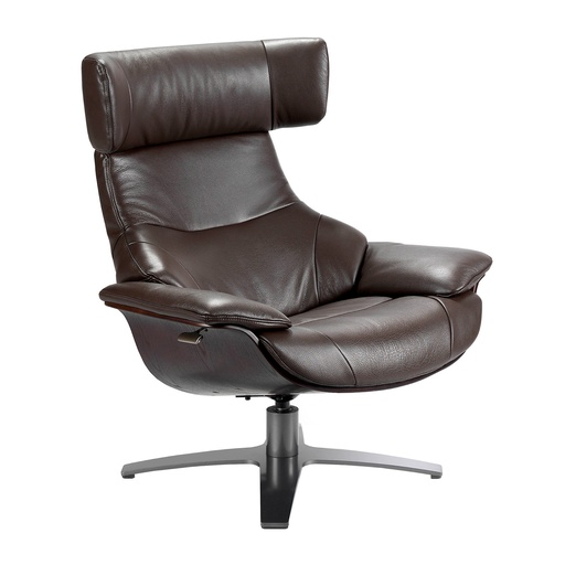 [5022] Chocolate brown leather swivel recliner armchair