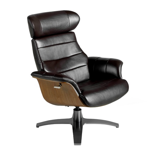 [5034] Fauteuil pivotant en cuir brun chocolat