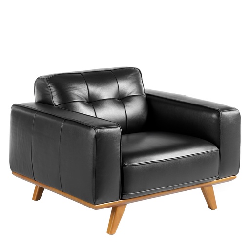 [5037] Black leather chester armchair