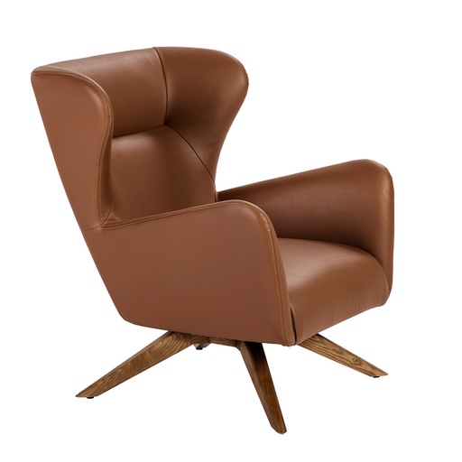 [5038] Fauteuil pivotant en similicuir marron