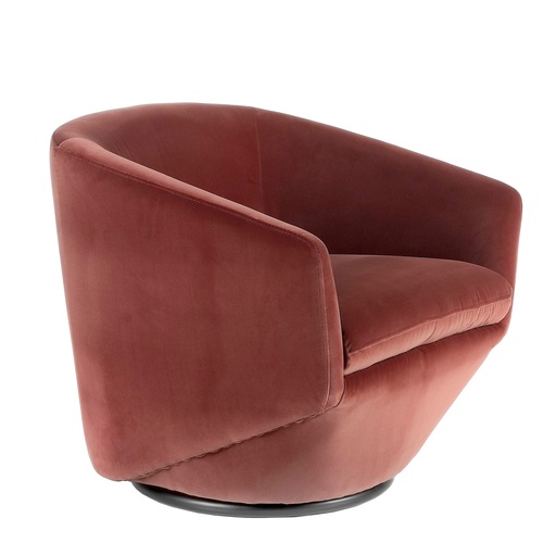 [5041] Peach velvet swivel armchair