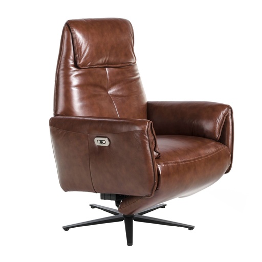 [5056] Chocolate brown leather swivel armchair