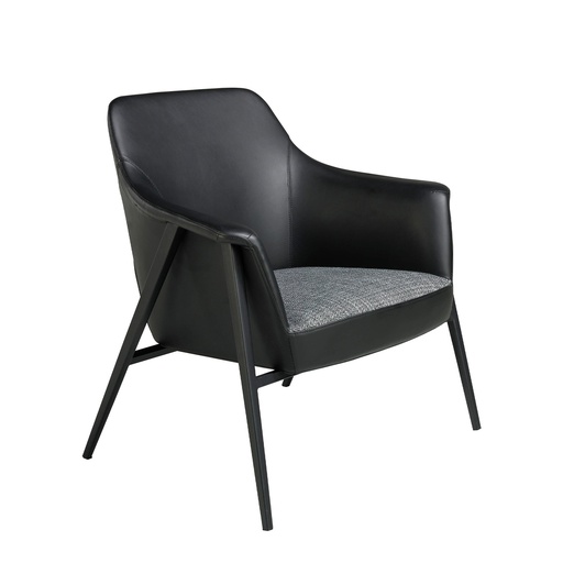 [5080] Fauteuil pivotant en tissu gris et similicuir noir