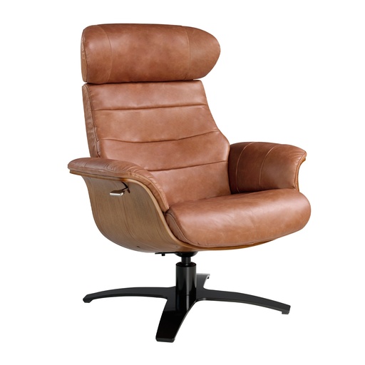 [5083] Camel leather reclining swivel armchair