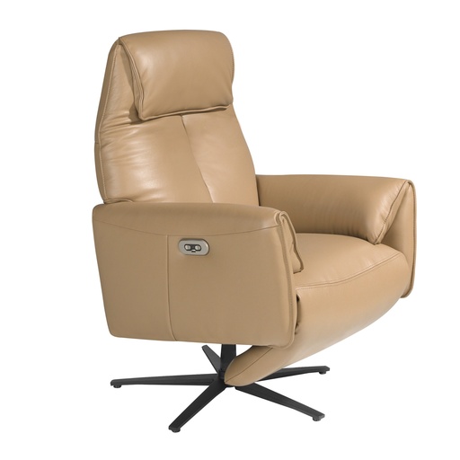 [5086] Fauteuil relax en cuir pivotant arena