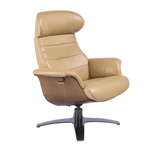 [5087] Sand leather swivel recliner armchair