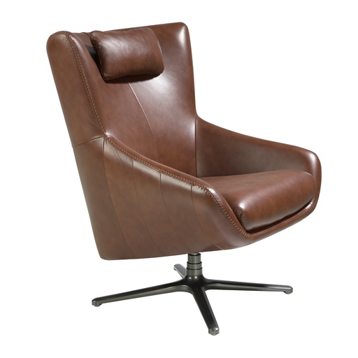 [5089] Fauteuil pivotant en cuir brun cognac