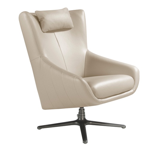 [5090] Grey taupe leather swivel armchair