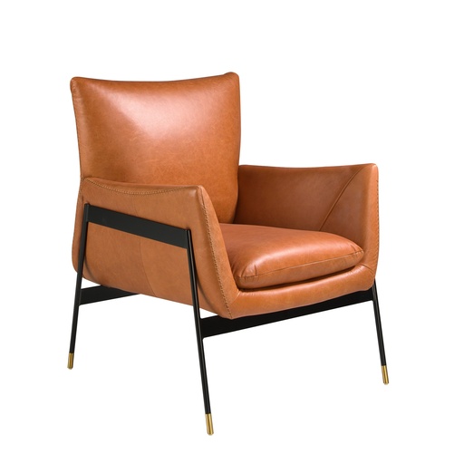 [5091] Fauteuil pivotant en cuir brun