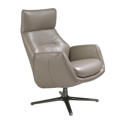 [5092] Dark grey leather swivel recliner