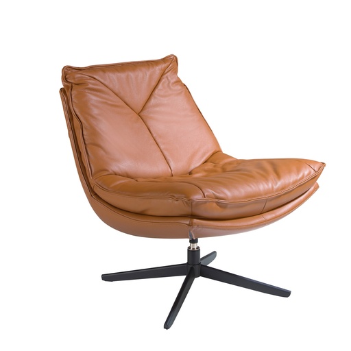 [5096] Brown leather swivel armchair