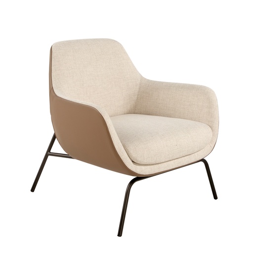 [5099] Fauteuil en tissu crème et similicuir marron