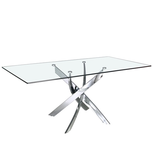 [1061-160x95] Mesa comedor rectangular cristal templado y acero cromado