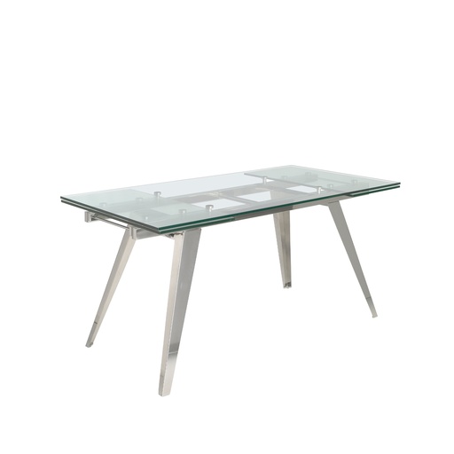 [1005] Mesa comedor extensible rectangular cristal templado y acero cromado