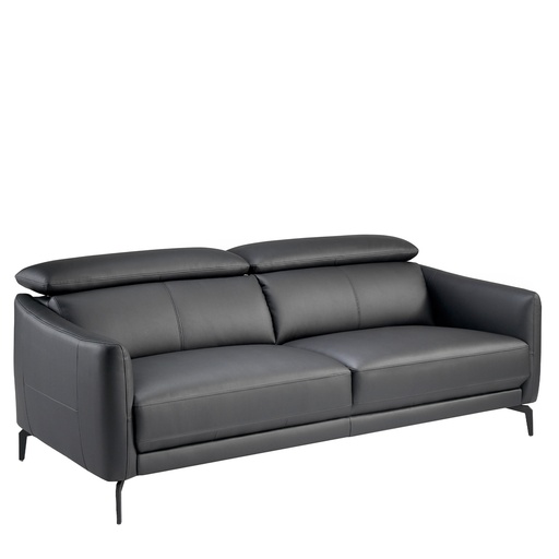 [6059] Black leather 3-seater sofa