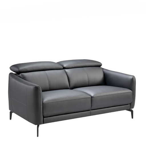 [6058] Black leather 2-seater sofa