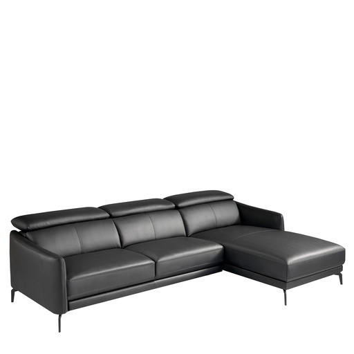 [6041] Divano chaise longue destro in pelle nera