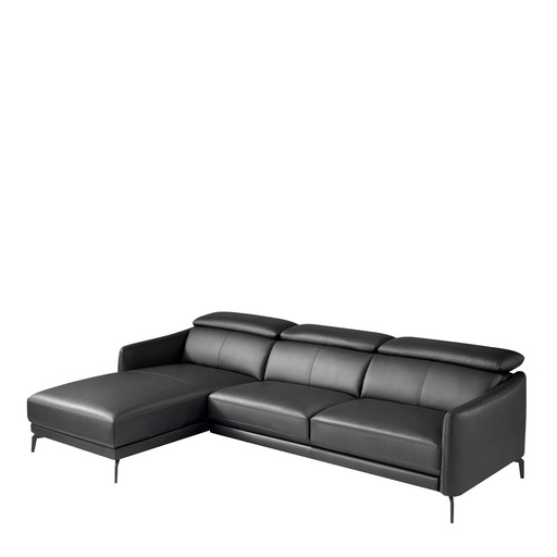 [6040] Divano chaise longue sinistro in pelle nera