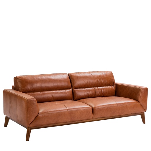 [6047] Brown leather 3-seater sofa