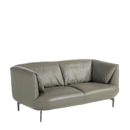 [6036] Grey leather 2 seater sofa