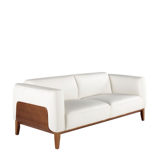 [6115] White leather 3-seater sofa