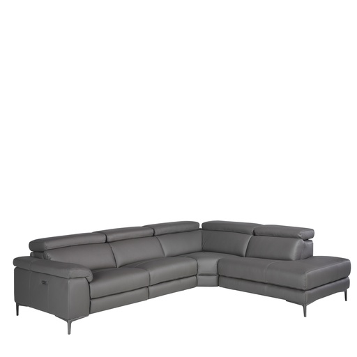 [6111] Canapé d'angle relax droite en cuir gris foncé