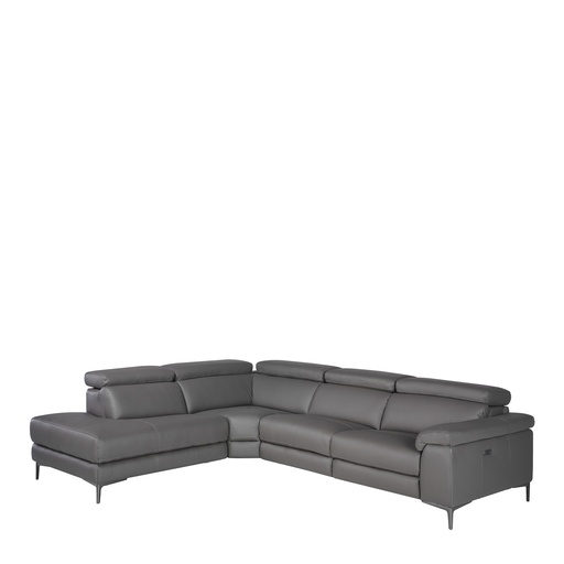 [6112] Canapé d'angle relax gauche en cuir gris foncé