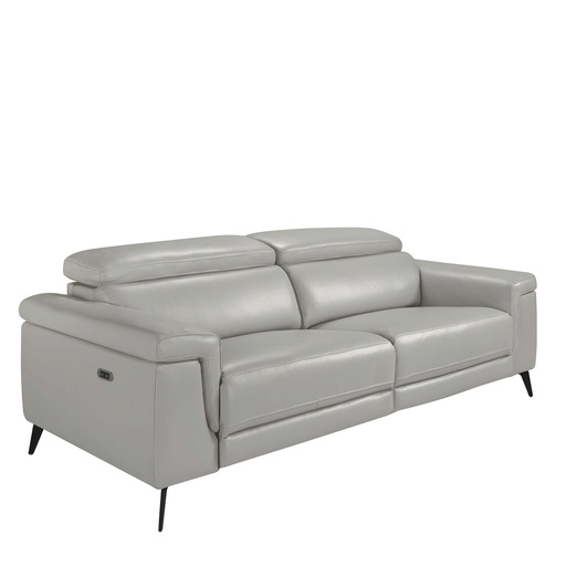 [6108] Grey leather 3-seater sofa