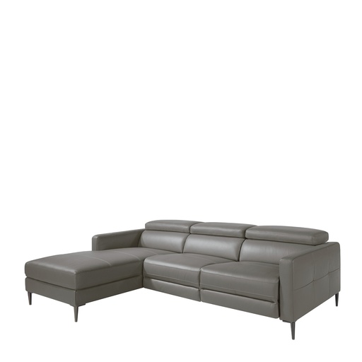 [6125] Left chaise longue relaxation sofa in dark grey leather