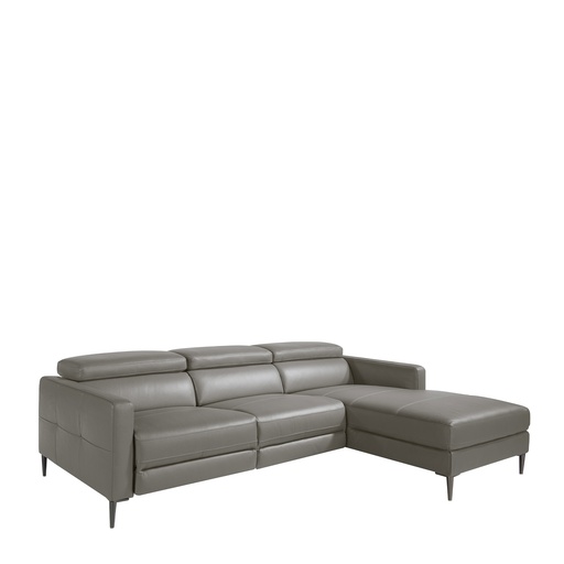 [6126] Canapé d'angle relax droite en cuir gris foncé