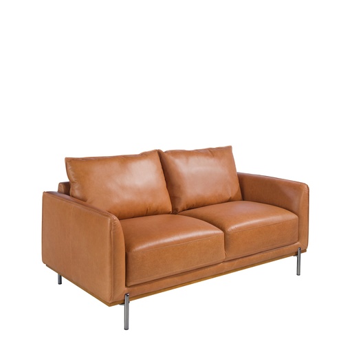 [6129] Brown leather 2-seater sofa