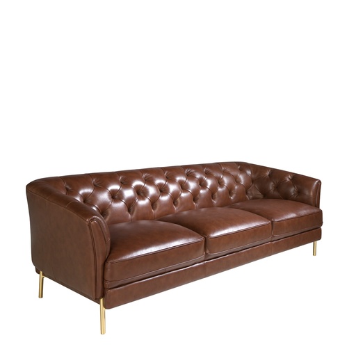 [6140] Chester 3-Sitzer Sofa in cognacbraunem Leder