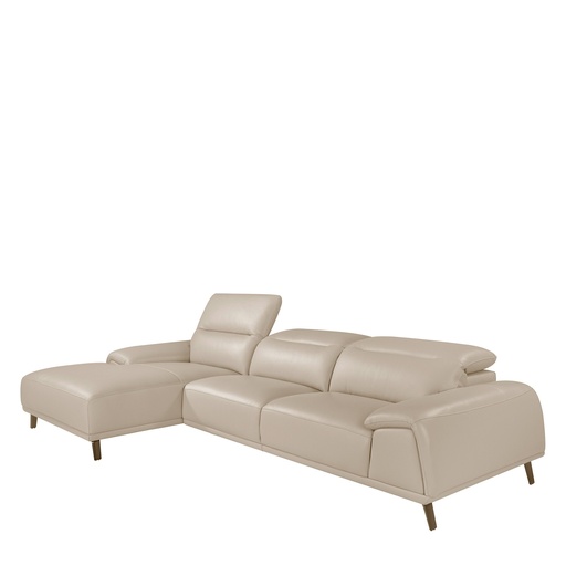 [6149] Sofá chaise longue esquerdo em pele taupe