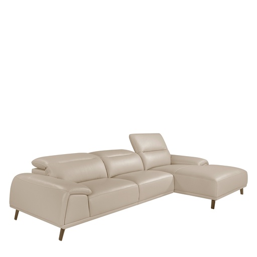 [6150] Sofá chaise longue direito em pele cinzenta taupe